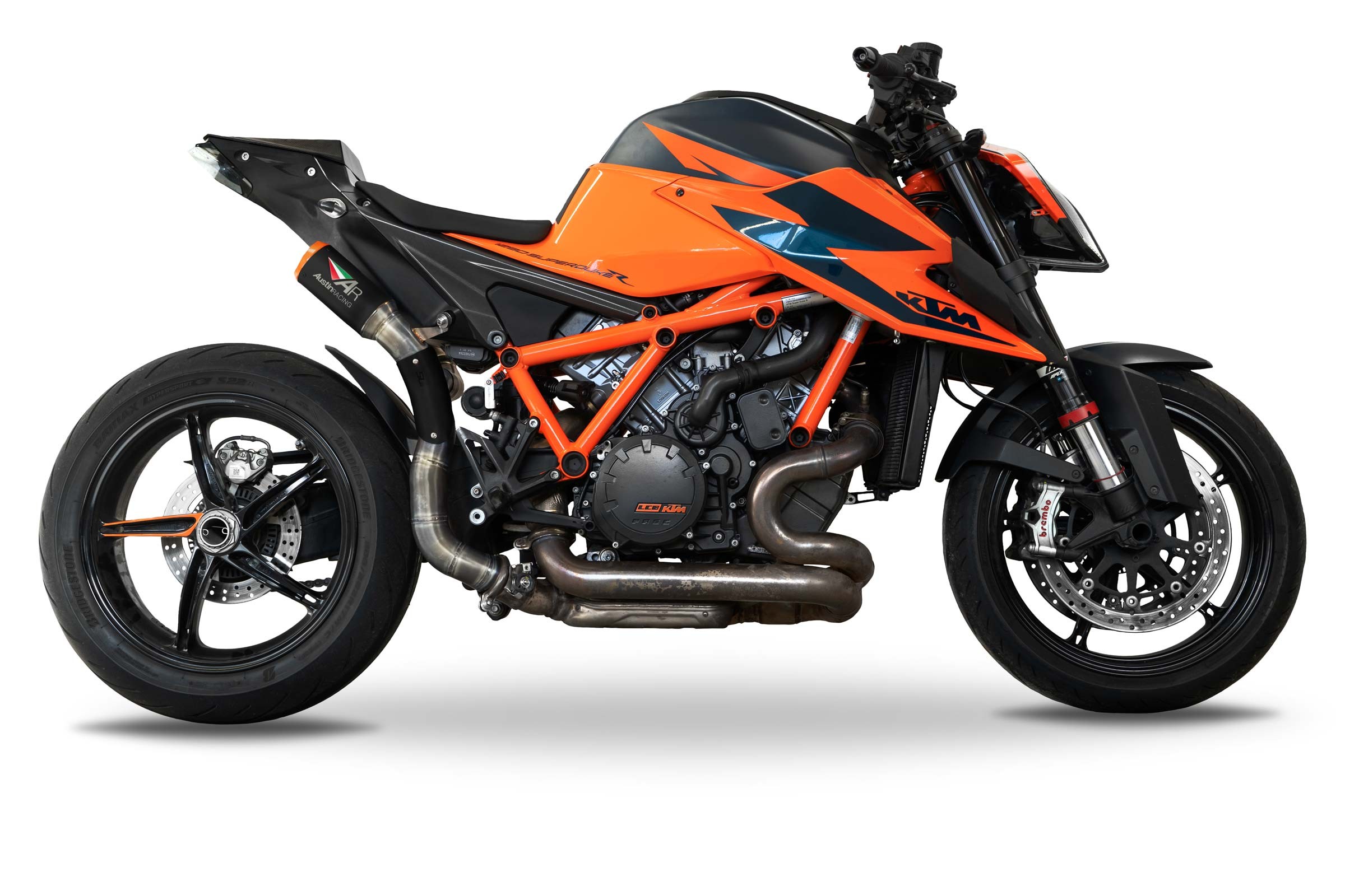2020 2024 KTM SUPERDUKE 1290 R EVO RS22 UNDERSEAT dB COMPLIANT RACE SLIP ON EXHAUST SYSTEMS Austin Racing